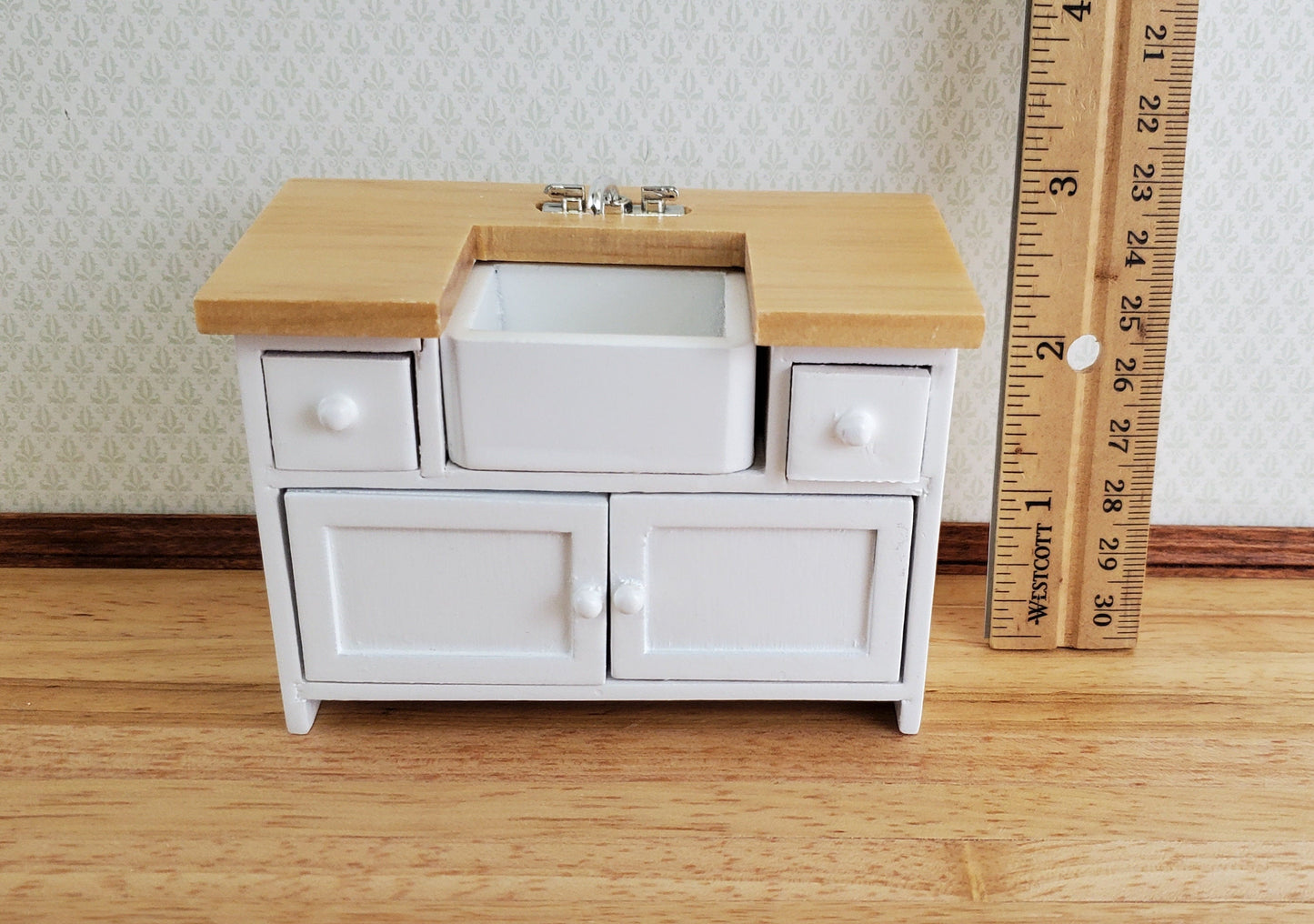Dollhouse Miniature Kitchen Sink with Counter Top & Cabinet 1:12 Scale White