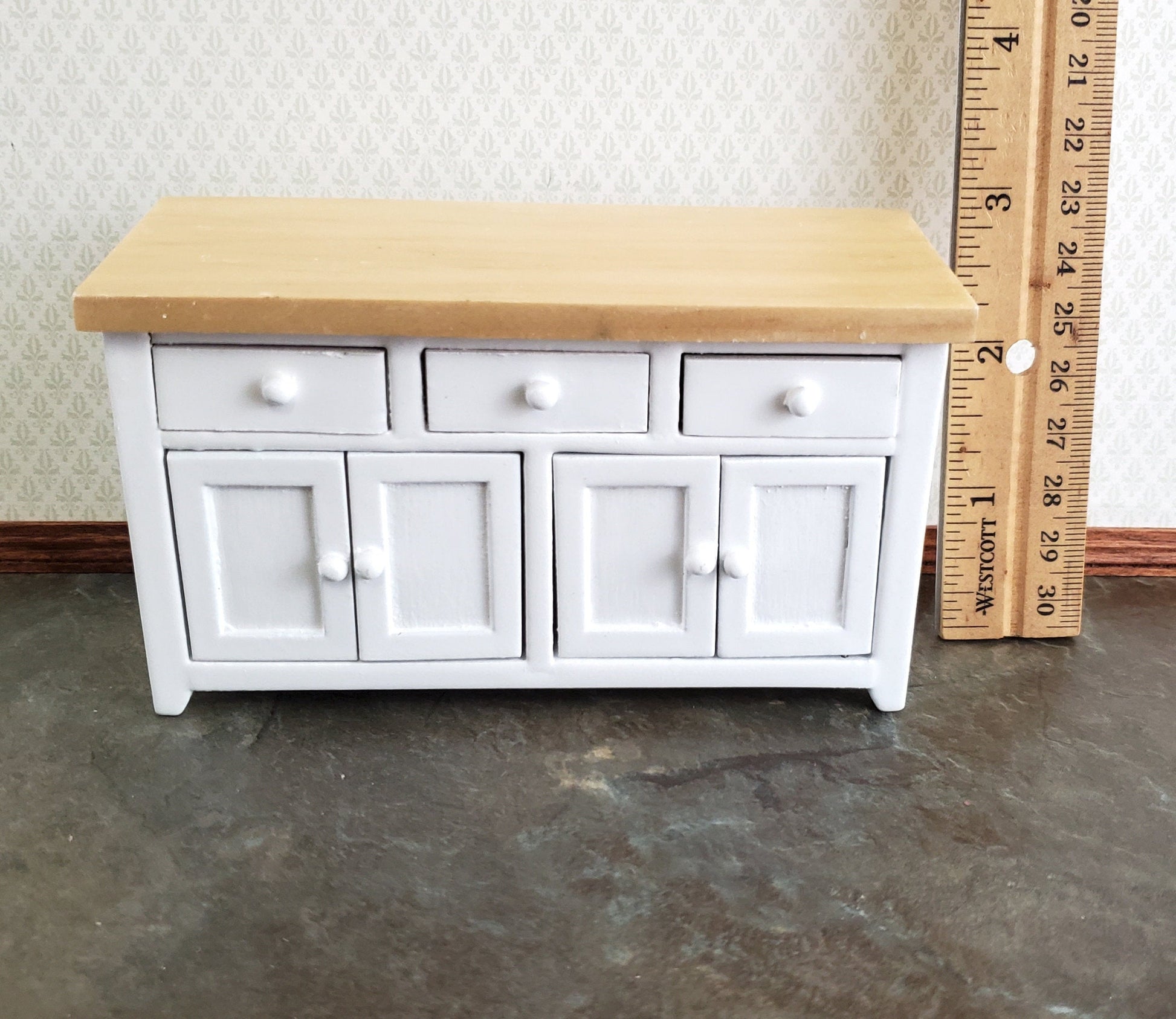Dollhouse Miniature Kitchen Cabinet with Counter Top Buffet 1:12 Scale White