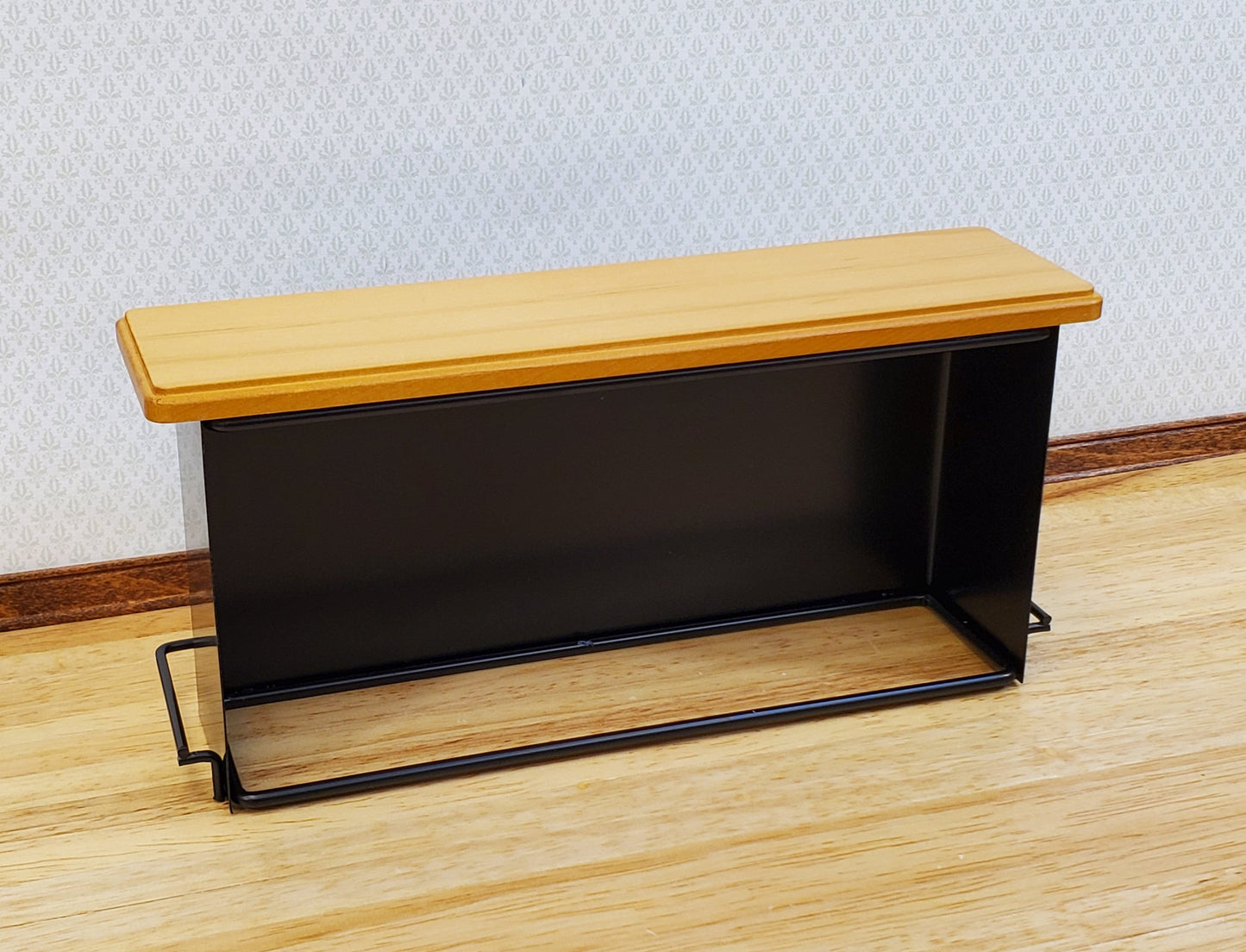 Dollhouse Miniature Bar Counter 3 Stools Black Metal & Oak Wood 1:12 Scale Large