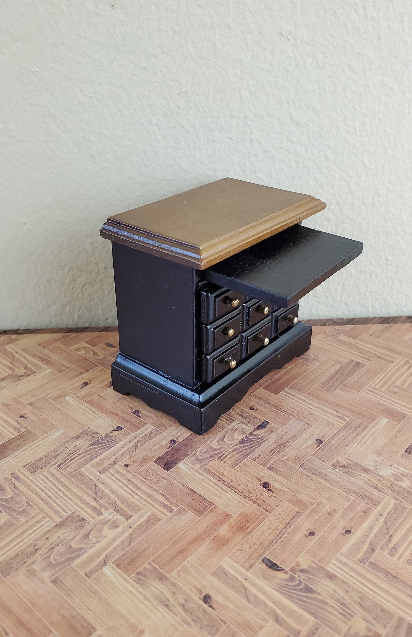 Dollhouse Side Table or Nightstand Black with Drawers 1:12 Scale Miniature Furniture