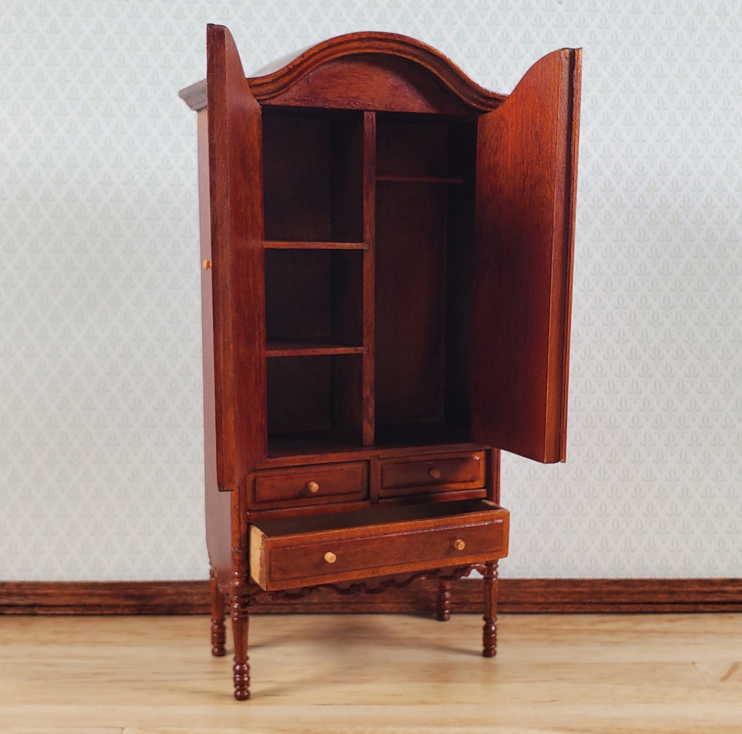 Bespaq Dollhouse Wardrobe 1:12 Scale Miniature Furniture Walnut Finish Estate Piece
