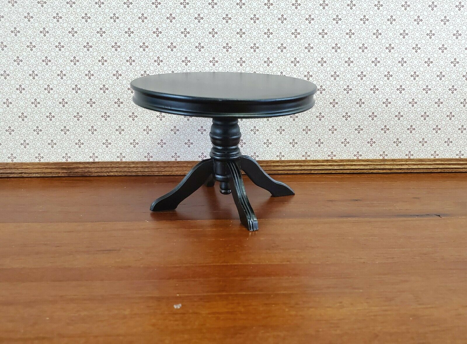 Dollhouse Miniature Table Round Pedestal Black Finish 1:12 Scale Kitchen Dining