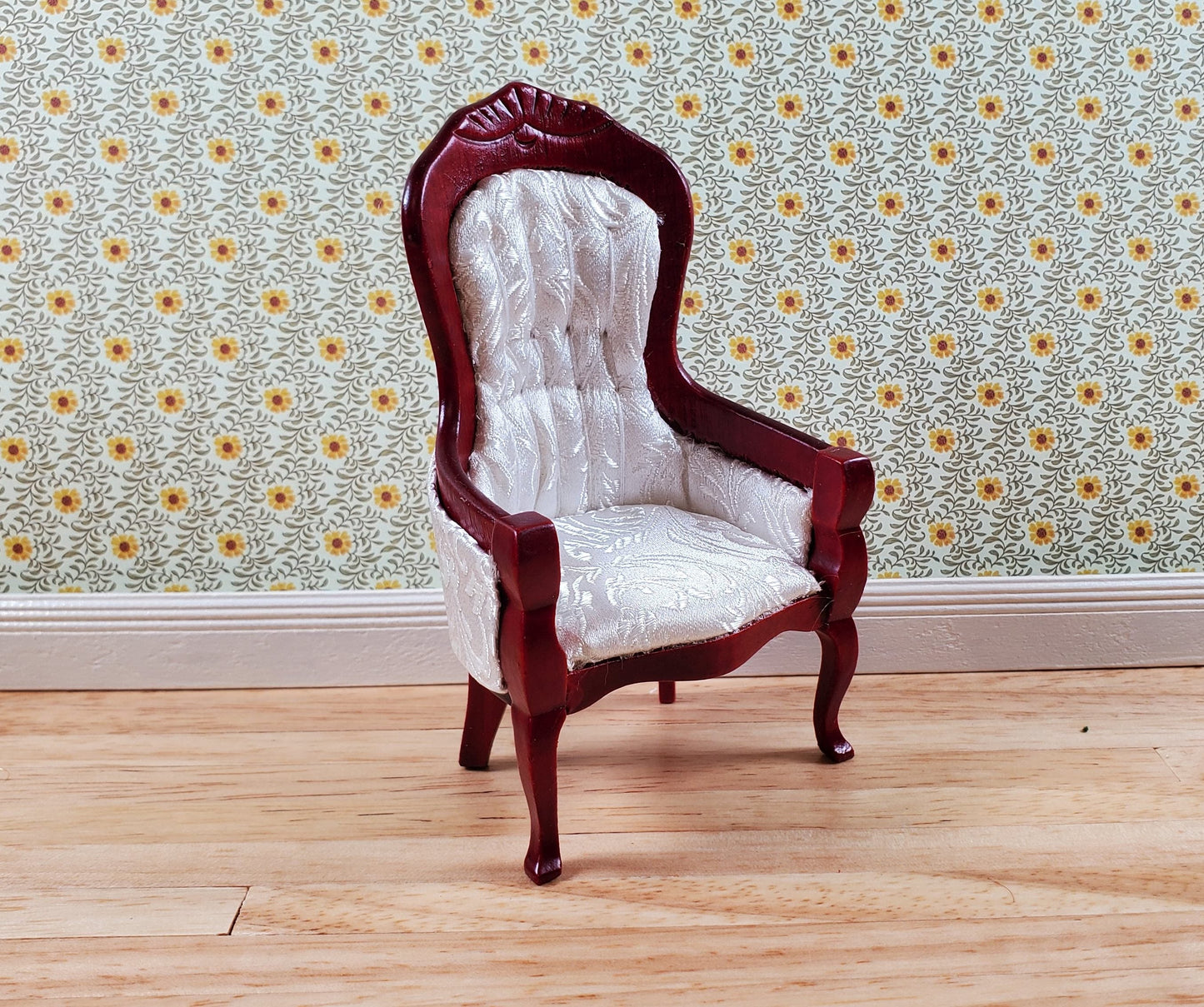 Dollhouse Gentlemen's Chair Victorian White Mahogany Finish 1:12 Scale Furniture