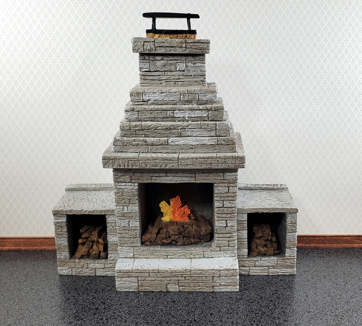 Miniature Fireplace Large Outdoor Modern "Stone" Style 1:12 Scale Dollhouse
