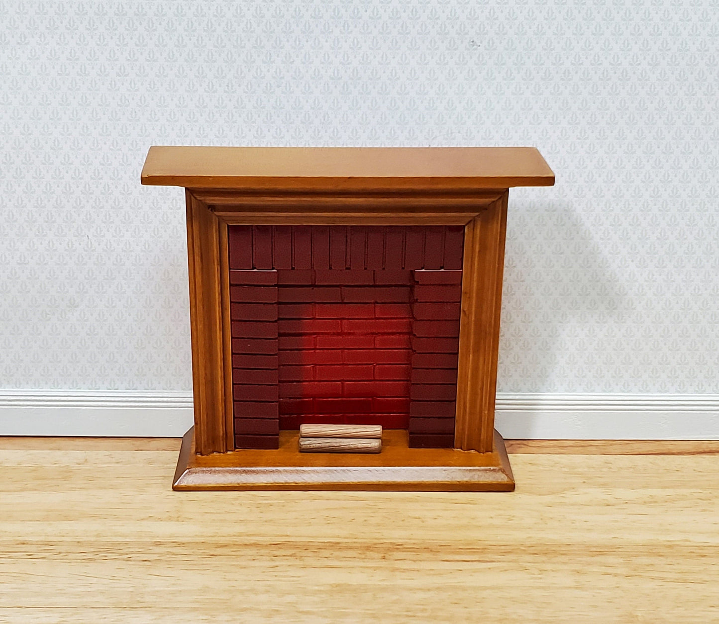 Dollhouse Fireplace with "Brick" Insert Walnut Finish 1:12 Scale Miniature Furniture