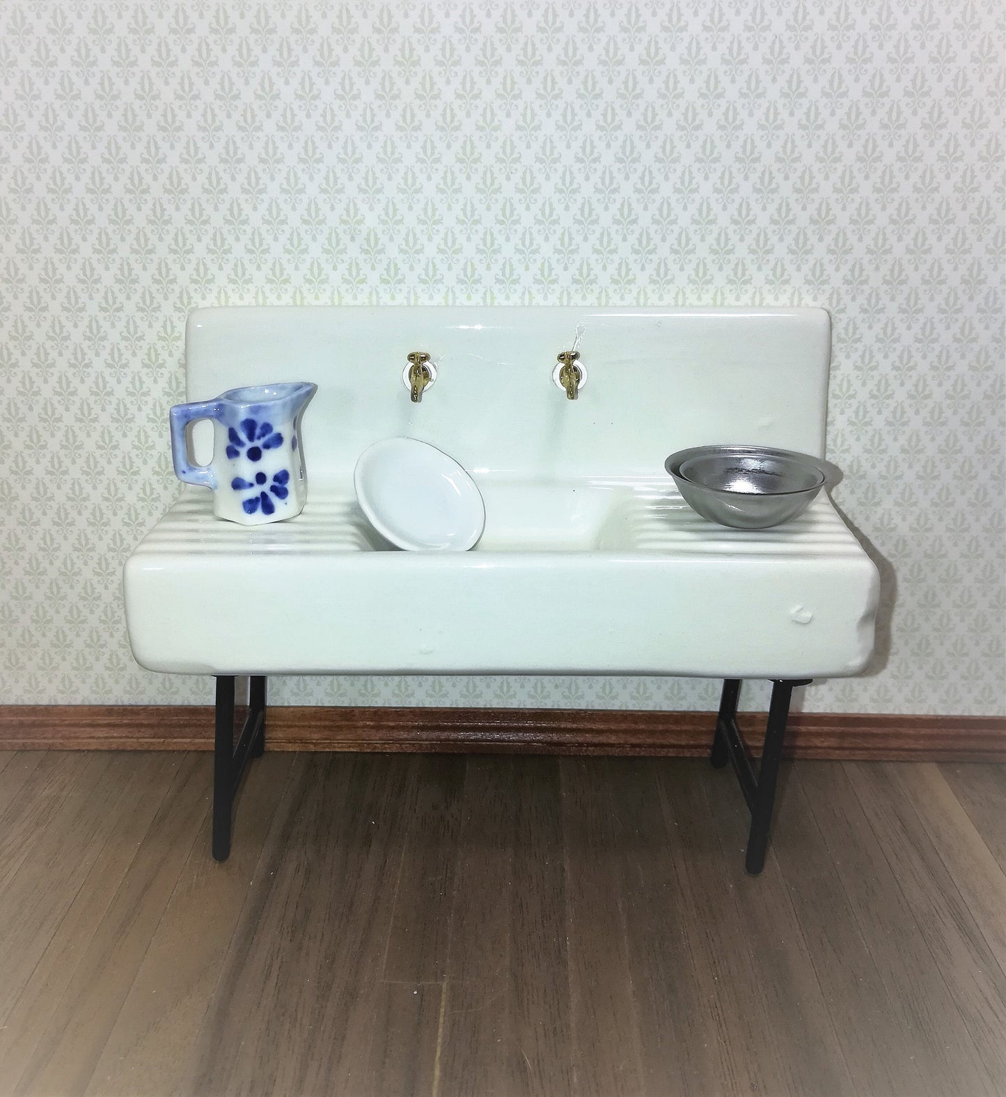 Dollhouse Miniature Sink White Ceramic Kitchen or Utility Room 1:12 Scale