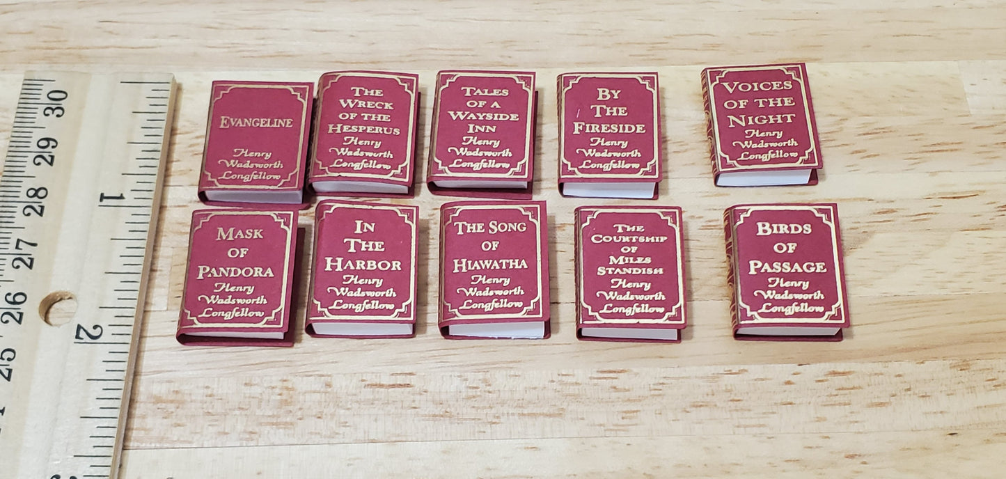 Dollhouse Book Set x10 Henry Wadsworth Longfellow 1:12 Scale (blank inside)