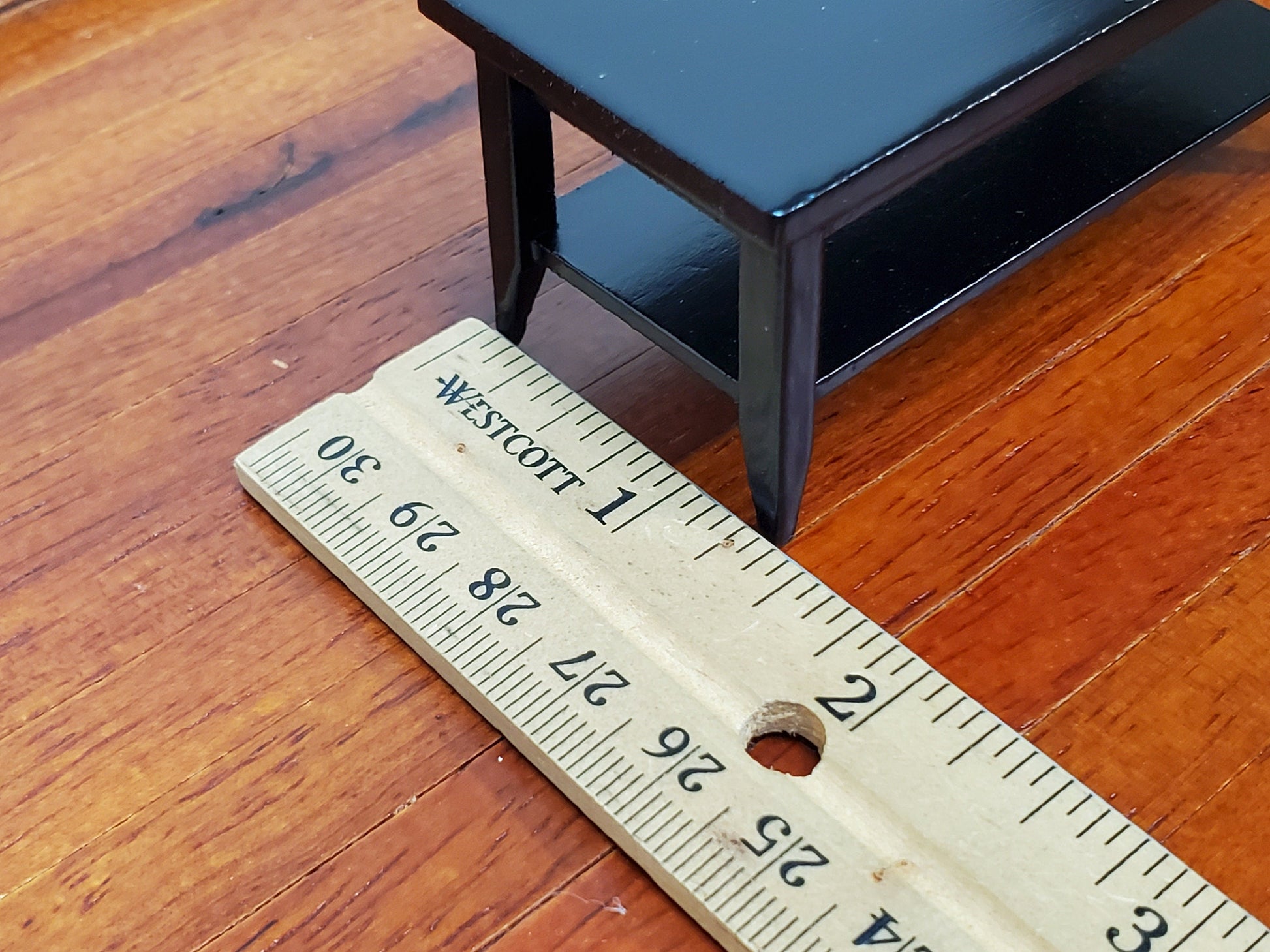 Dollhouse Modern Coffee Table with Shelf All Black Wood 1:12 Scale Miniature Furniture
