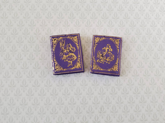 Dollhouse Miniature Books x2 Alice in Wonderland Set Lewis Carroll 1:12 Scale (blank inside)