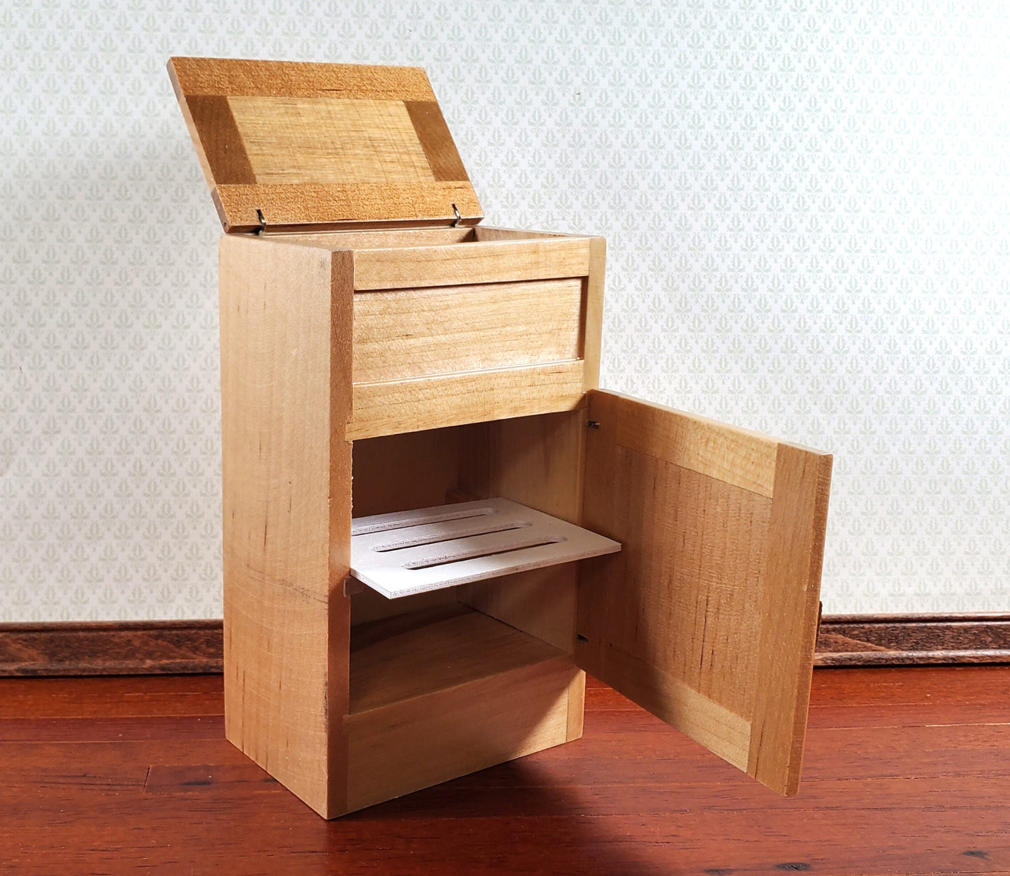 Dollhouse Kitchen Set Sink Fridge Table 1:12 Scale Furniture Light Oak Finish