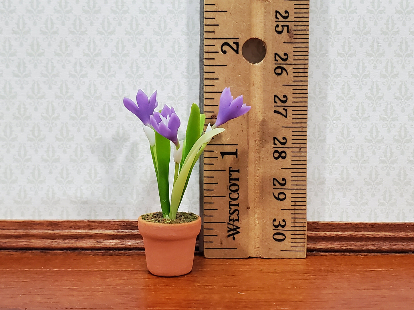 Dollhouse Purple Tulips in a Terra Cotta Planter 1:12 Scale Miniature Plant