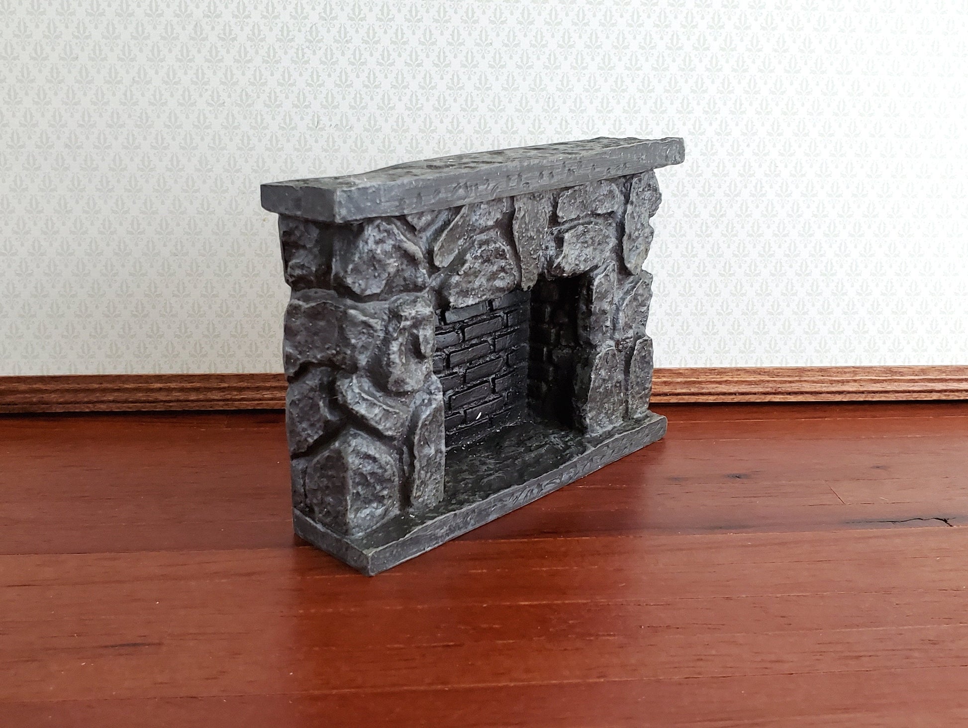 Dollhouse Miniature Fireplace Stone Black Gray Fieldstone 1:12 Scale