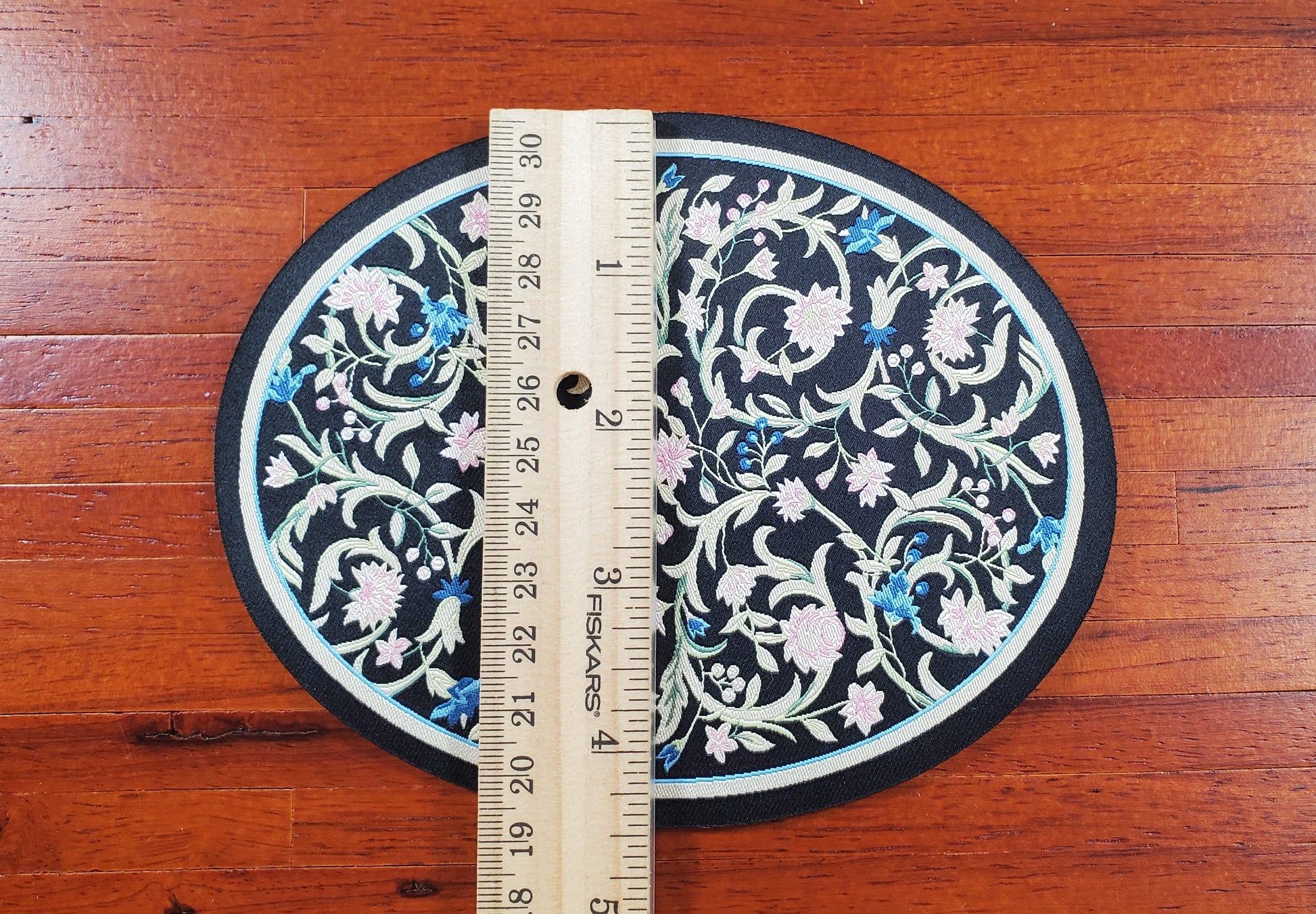 Dollhouse Oval Rug Fabric Black Pink and Blue Floral 1:12 Scale Miniature