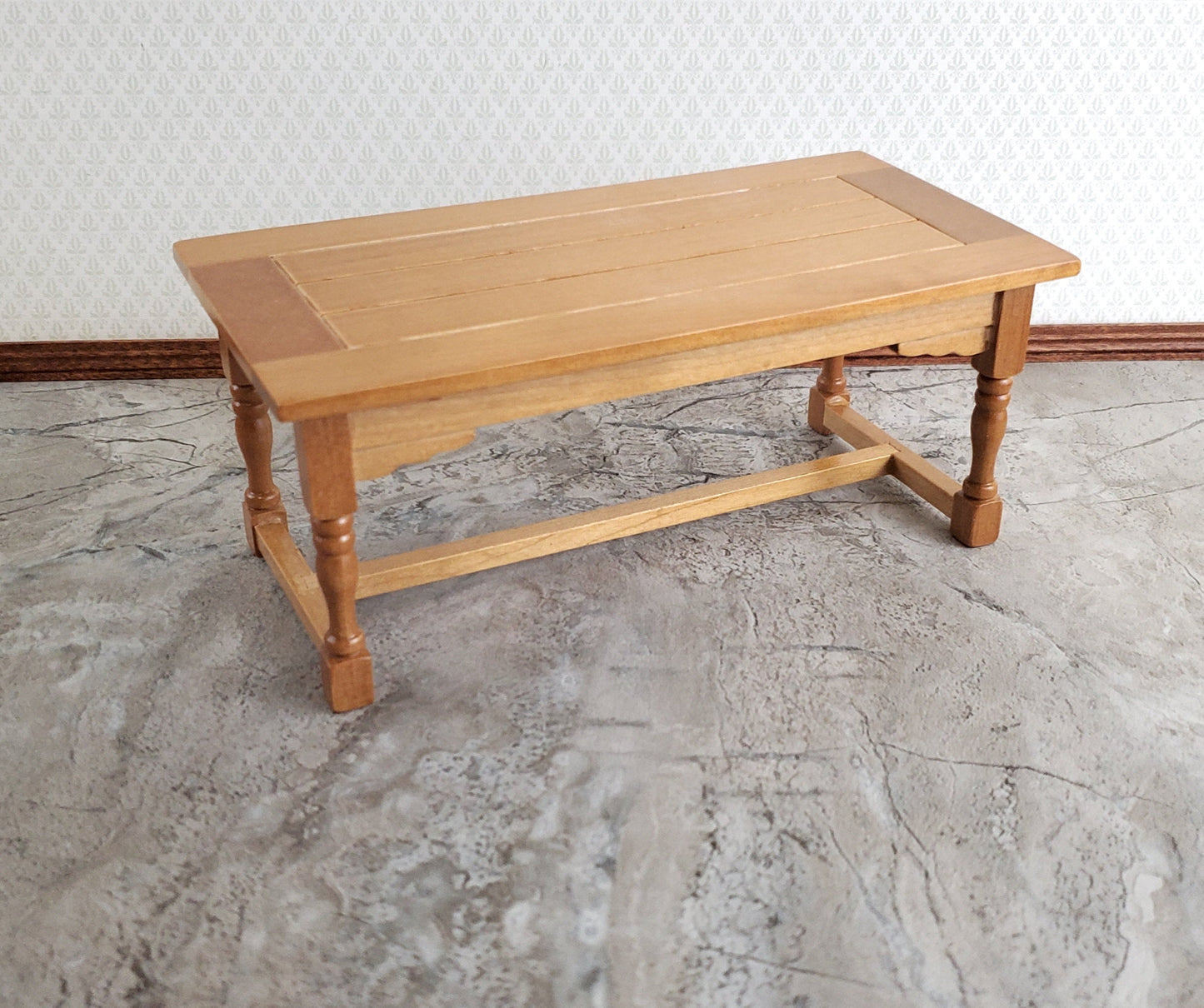 Dollhouse Large Kitchen or Prep Table Light Walnut Finish 1:12 Scale Miniature Furniture