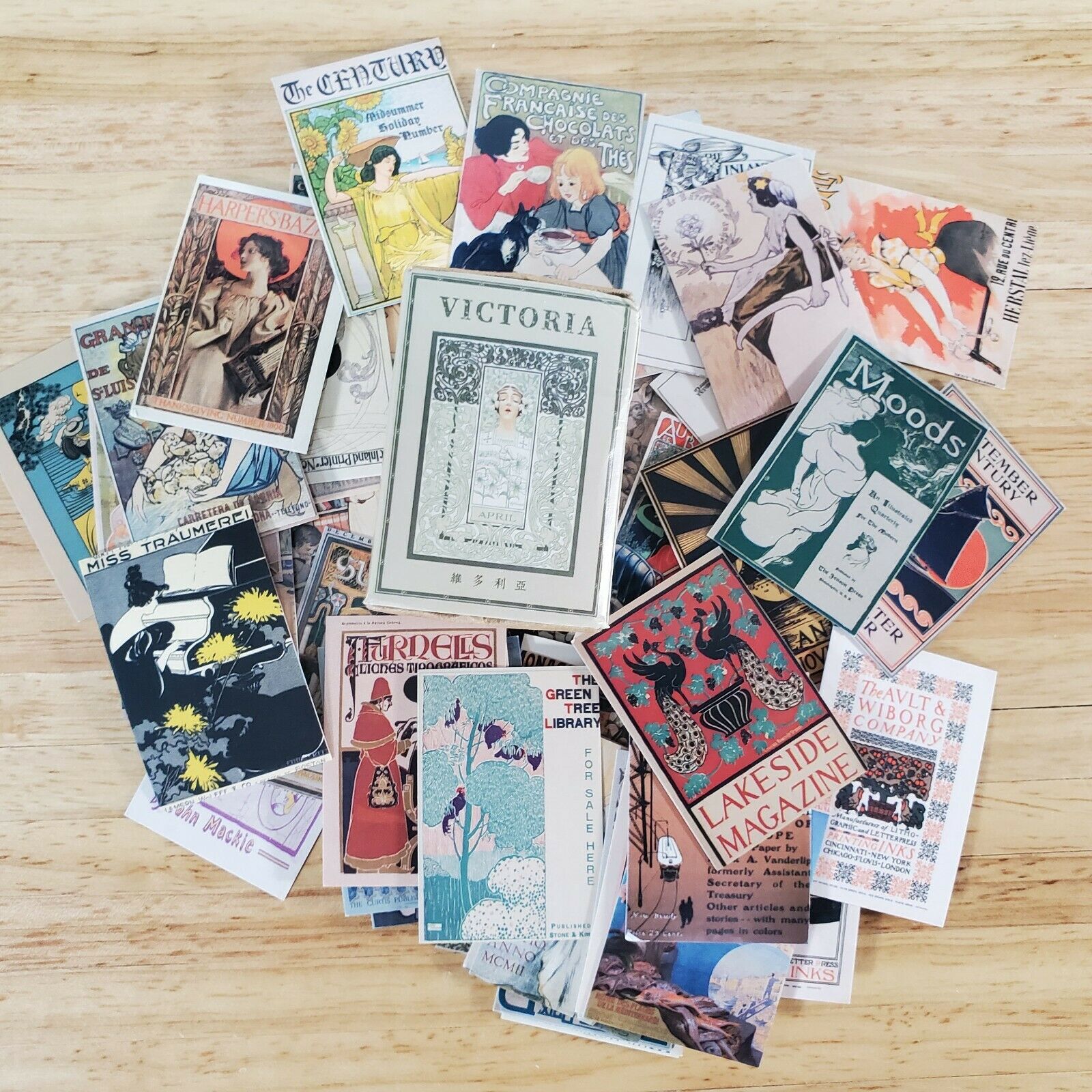 100 Mini Art Nouveau & Art Deco Prints Cardstock Vintage Pictures Scrapbooking - Miniature Crush