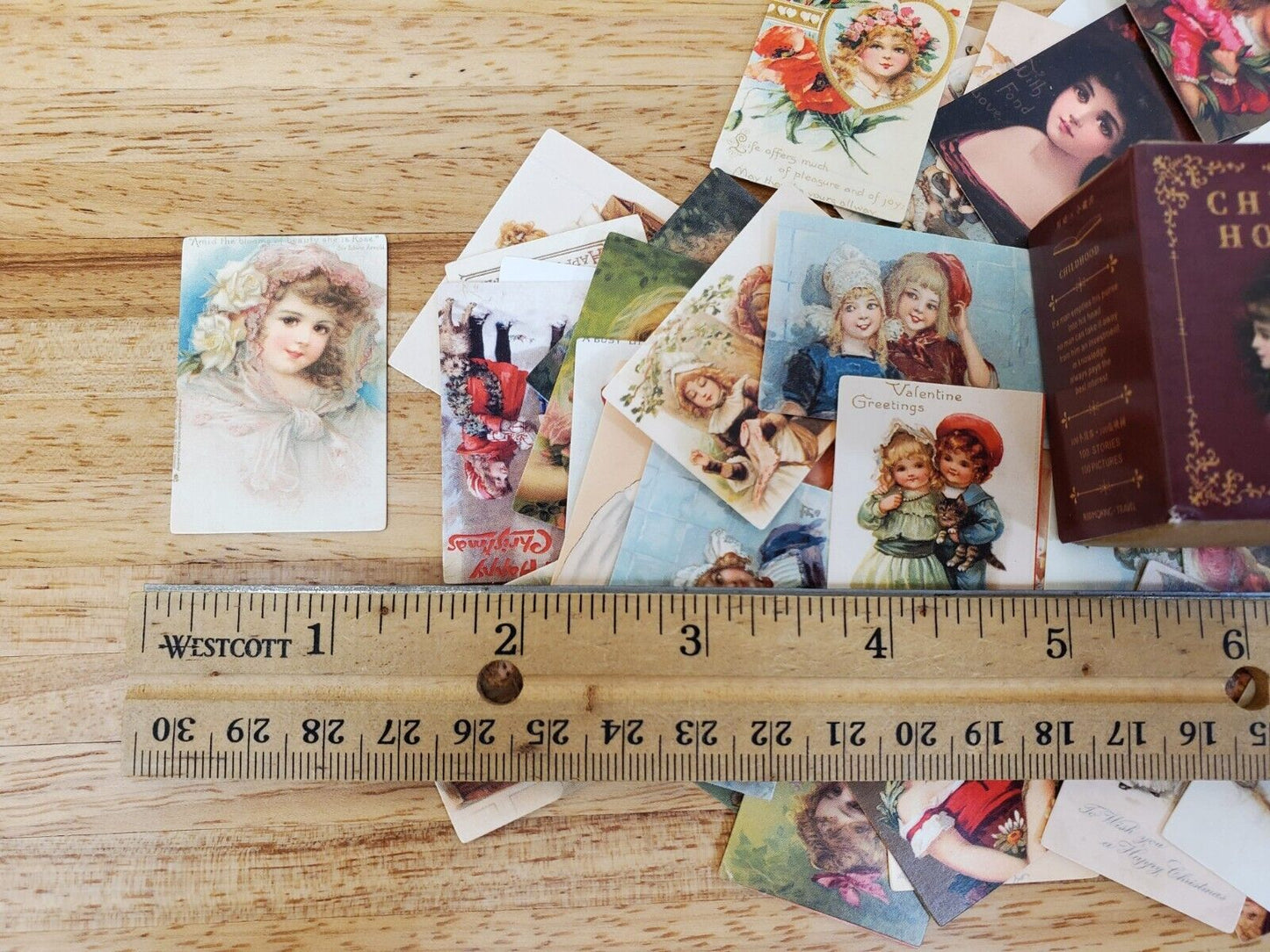 100 Mini Childhood Prints on Cardstock Vintage Pictures Scrapbooking Stamping - Miniature Crush