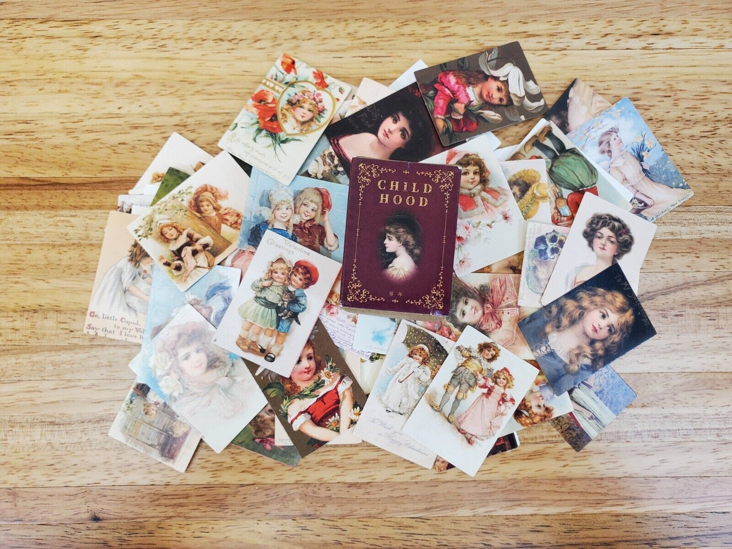 100 Mini Childhood Prints on Cardstock Vintage Pictures Scrapbooking Stamping - Miniature Crush