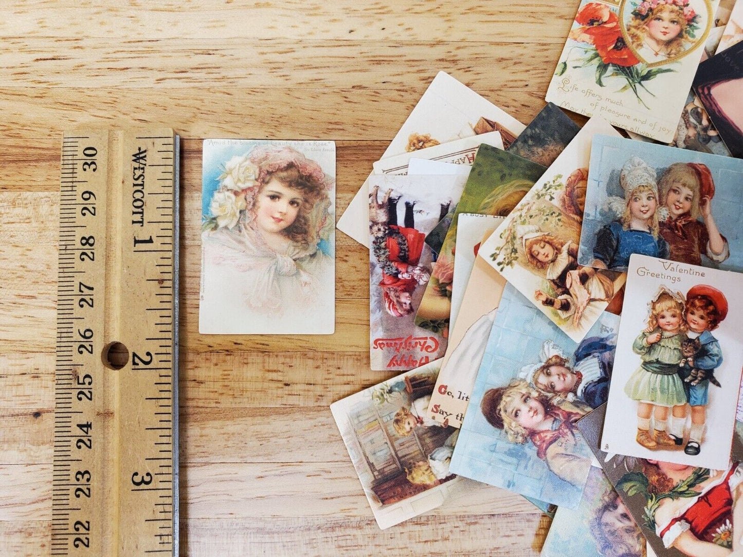 100 Mini Childhood Prints on Cardstock Vintage Pictures Scrapbooking Stamping - Miniature Crush