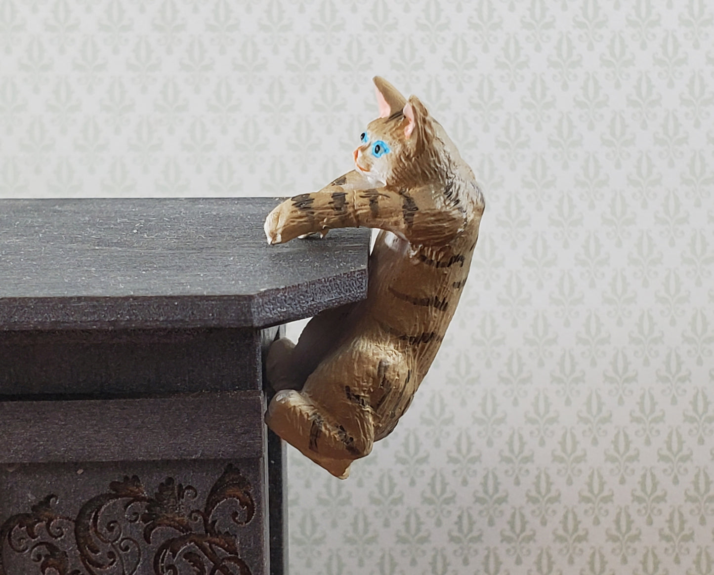Dollhouse Kitty Cat Striped Tabby Mischievous Climbing 1:12 Scale Miniature Pet
