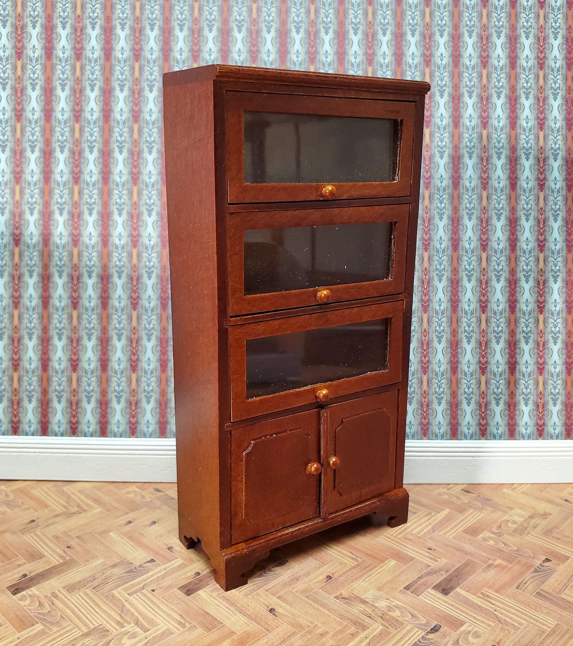 Dollhouse Lawyers Bookcase Display Cabinet Hutch Walnut Finish 1:12 Scale Furniture
