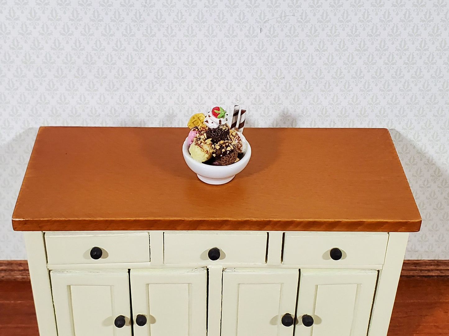 Dollhouse Ice Cream Sundae in Round Ceramic Bowl LARGE Miniature Dessert Food