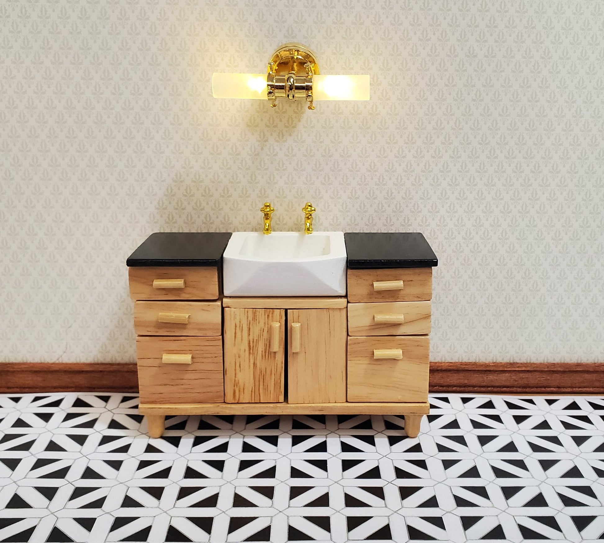 Dollhouse Flooring Black & White Tile 1:12 Scale Floor Wallpaper