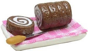 Dollhouse Chocolate Cream Roll Cake on Platter 1:12 Scale Miniature Food