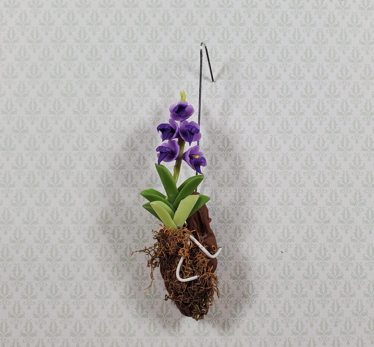 Dollhouse Hanging Orchid Purple with Bark & Moss Flowering Plant 1:12 Scale