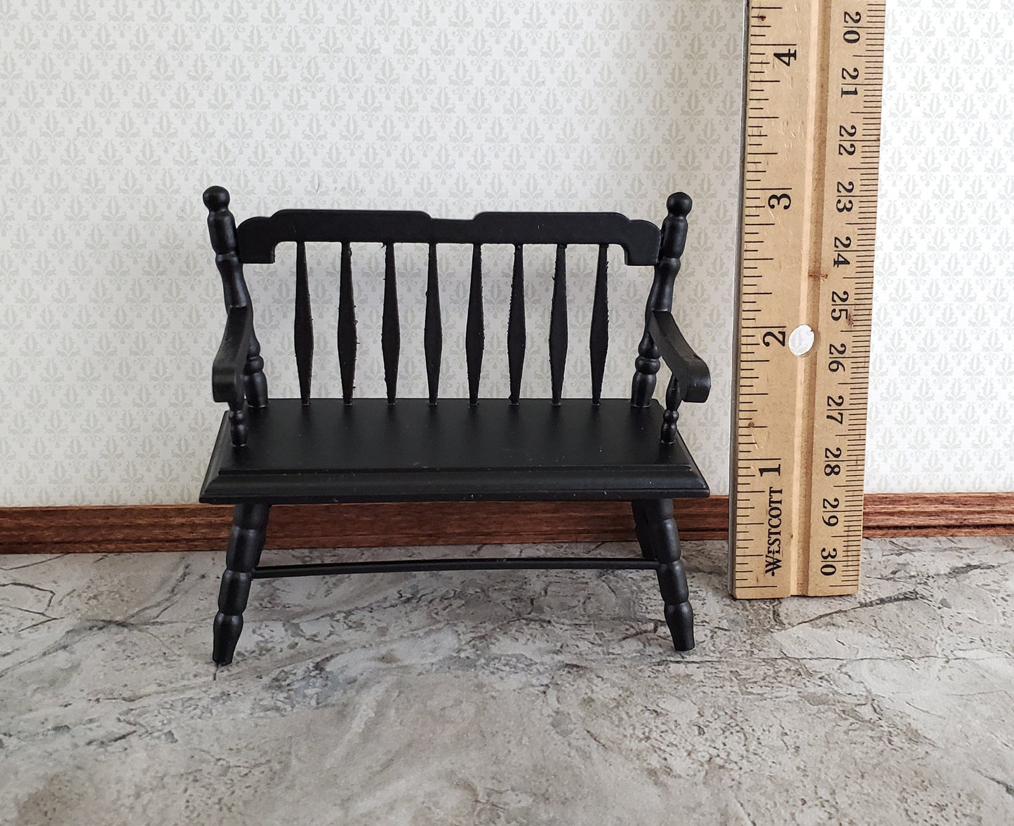 Dollhouse Bench Deacon Style Black Wood 1:12 Scale Miniature Furniture