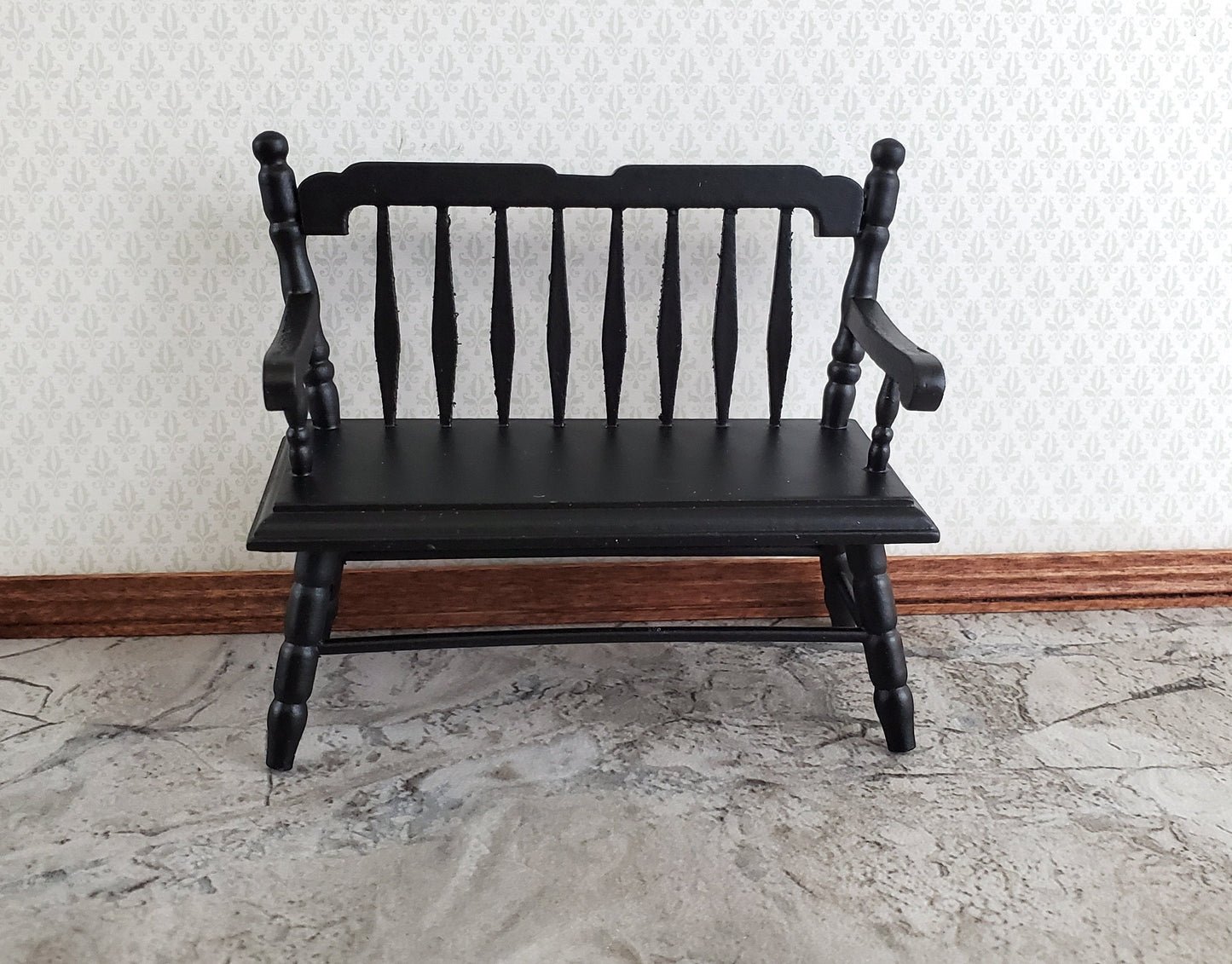 Dollhouse Bench Deacon Style Black Wood 1:12 Scale Miniature Furniture