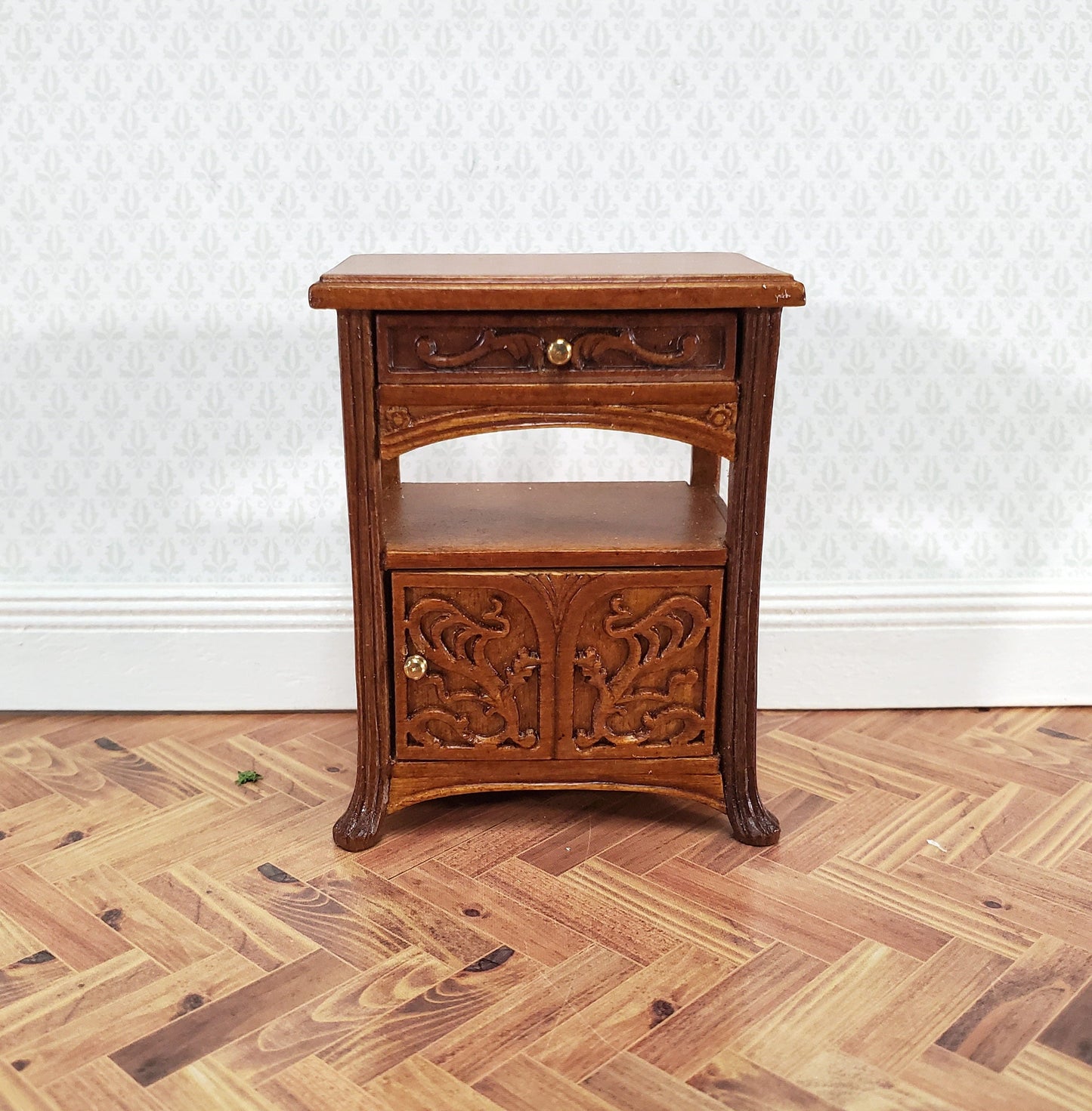 JBM Miniature Side Table or Nightstand with Drawer 1:12 Scale Dollhouse Furniture