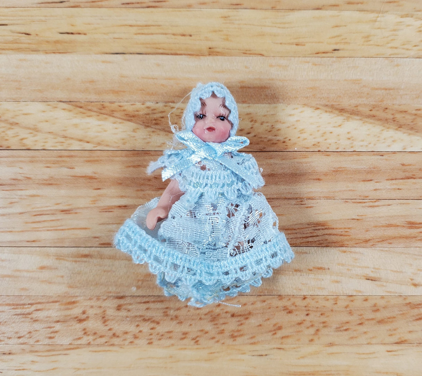Dollhouse Baby Doll Porcelain Moveable 1:12 Scale Miniature Blue Lace Outfit