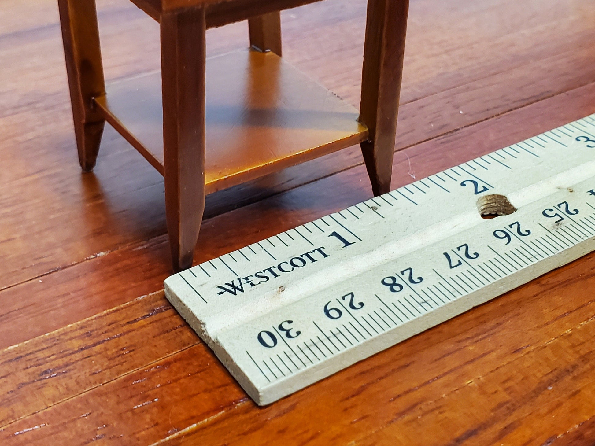 Dollhouse Side Table with Shelf Modern Style Walnut Finish 1:12 Scale Miniature Furniture