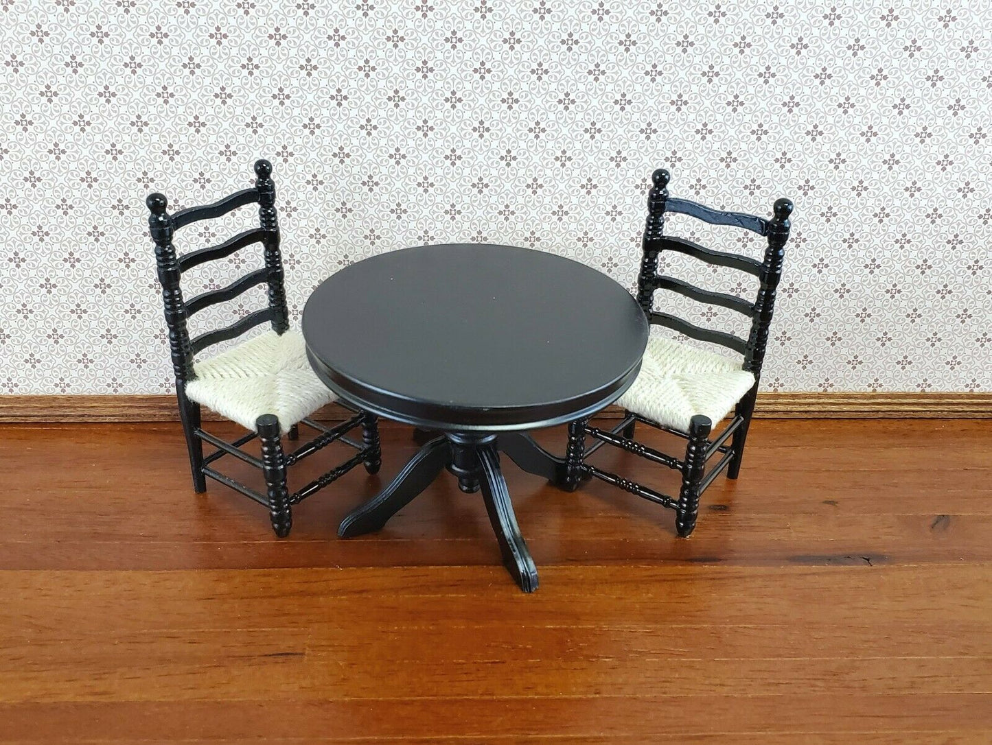 Dollhouse Miniature Table Round Pedestal Black Finish 1:12 Scale Kitchen Dining