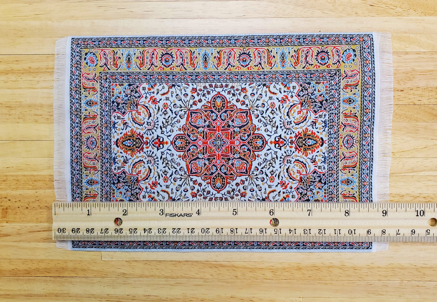 Dollhouse Rug Woven Fabric Large Red Gold White 1:12 Scale Miniature