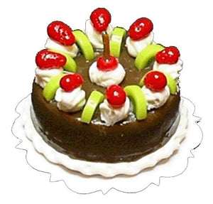 Dollhouse Chocolate Cake with Kiwi & Berry Decor 1:12 Scale Miniature Dessert