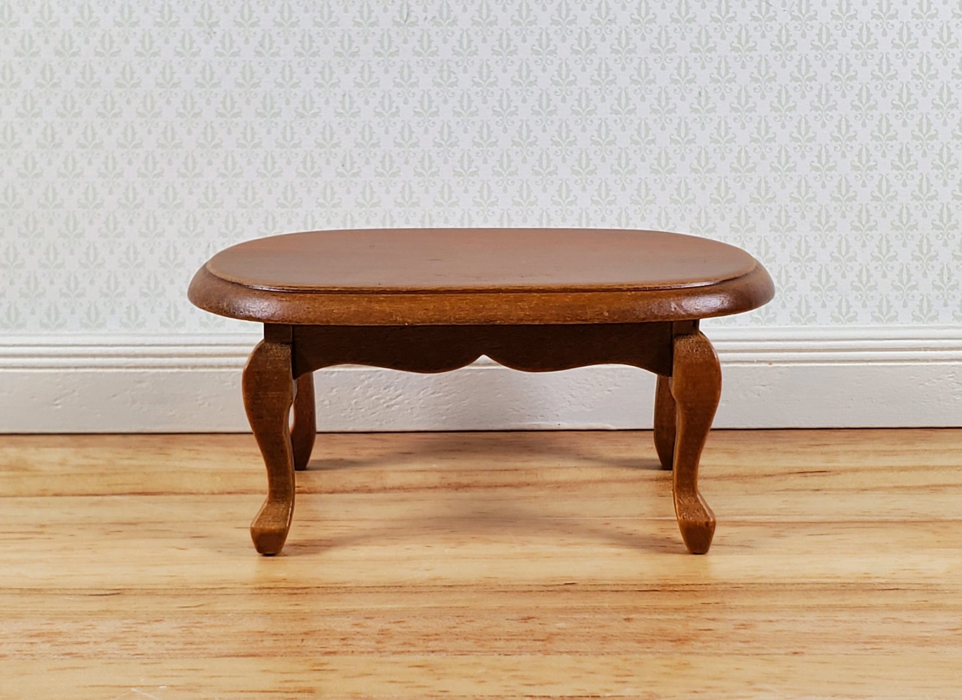 Dollhouse Oval Coffee Table Walnut Finish 1:12 Scale Miniature Furniture