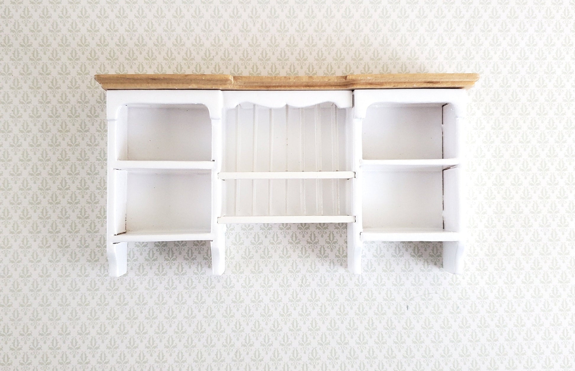 Dollhouse Hanging Shelf with Plate Rack Kitchen White Wood 1:12 Scale Miniature