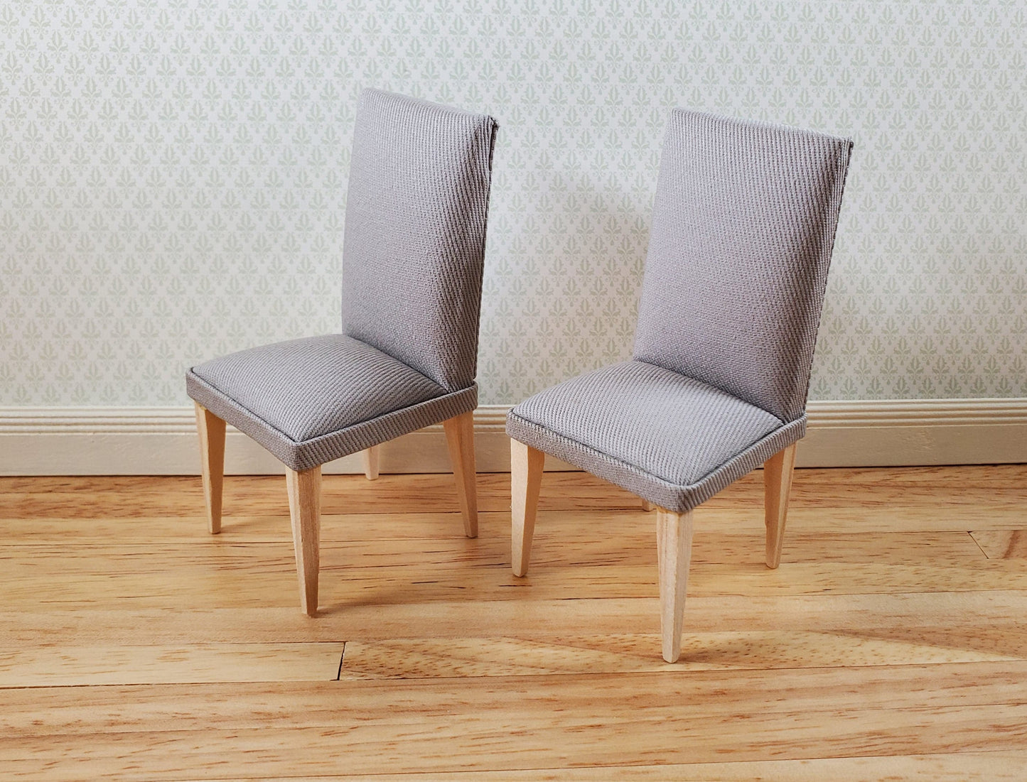 Dollhouse Chairs Modern Style Set of 2 Gray Fabric 1:12 Scale Miniature Furniture