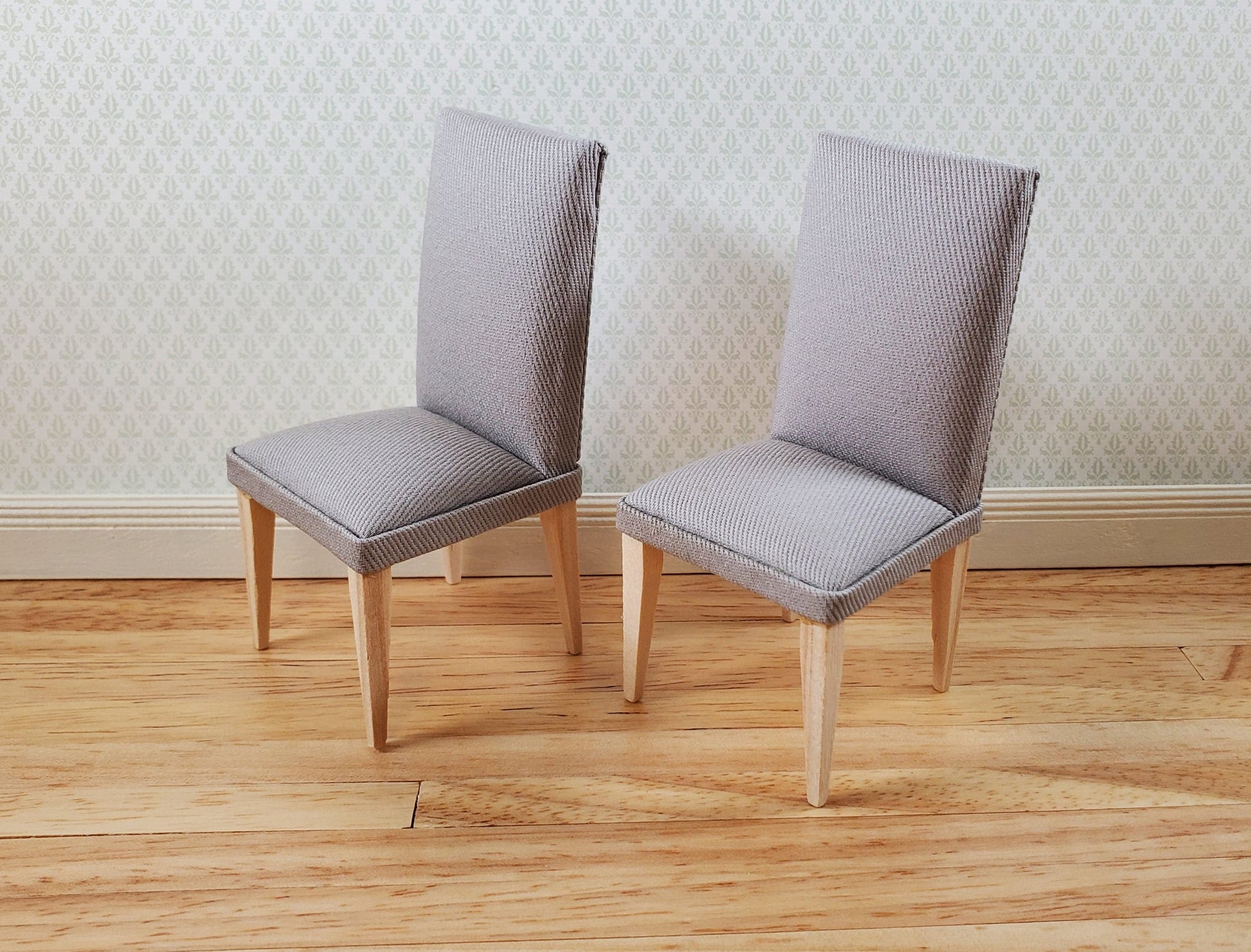 Dollhouse Chairs Modern Style Set of 2 Gray Fabric 1:12 Scale Miniature Furniture