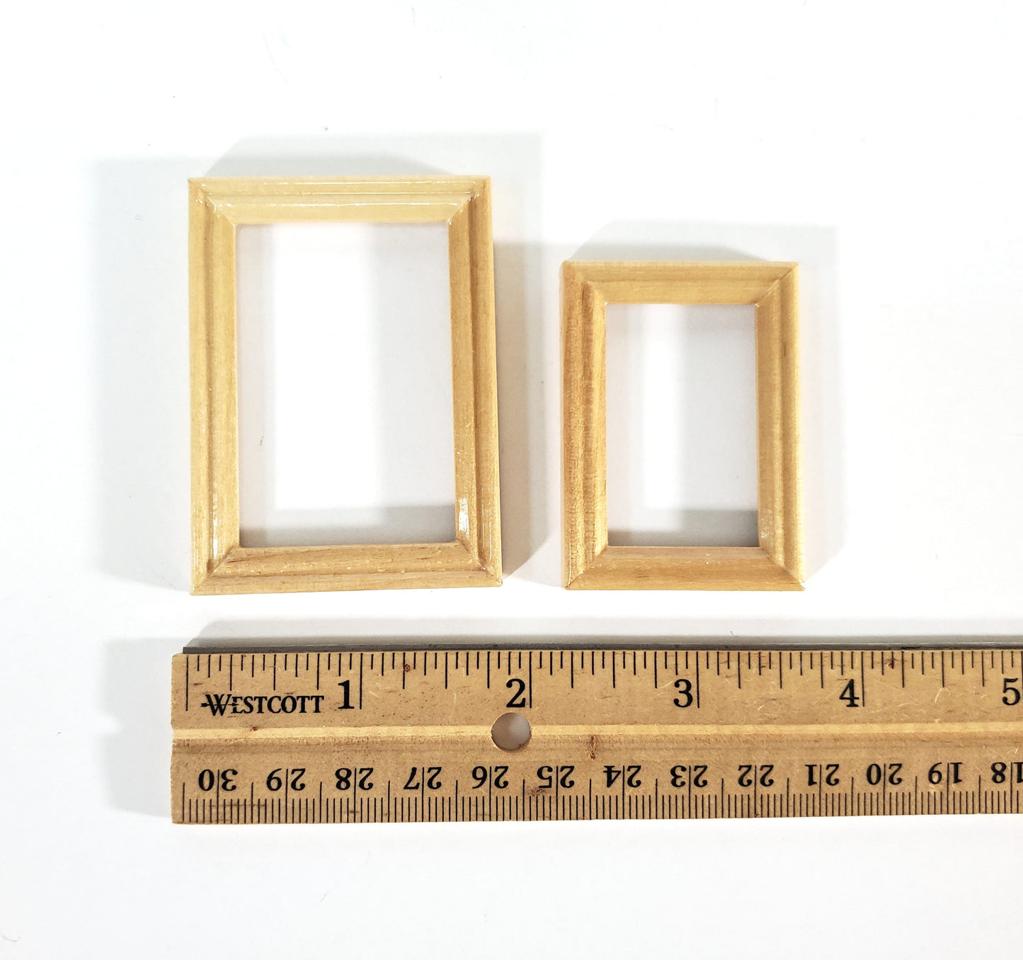 Dollhouse Picture Frames Set of 2 Sizes Wood Light Oak Finish 1:12 Scale Miniatures