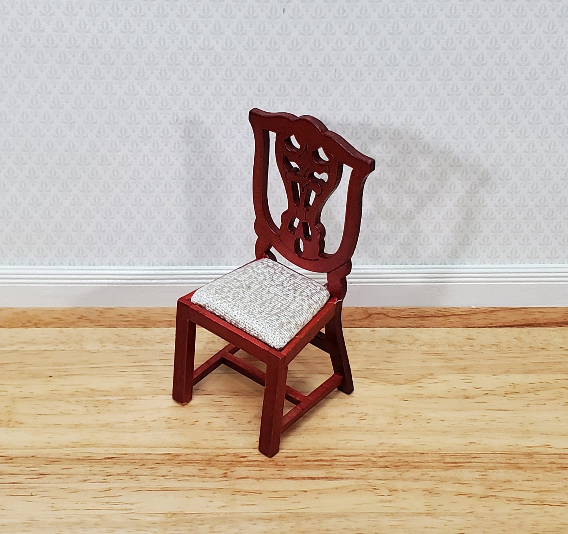 Dollhouse Dining Chair Wood with Mahogany Finish 1:12 Scale Miniature Furniture