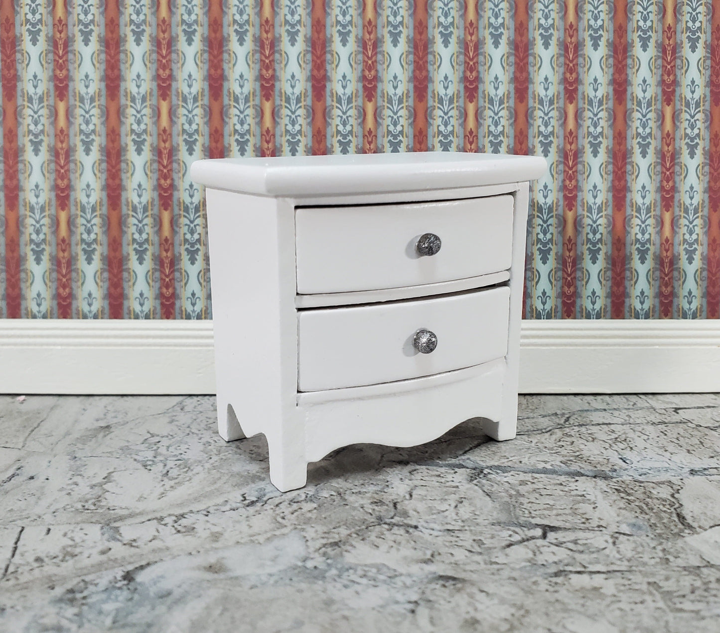 Dollhouse Side Table or Nightstand with 2 Drawers White 1:12 Scale Miniature Furniture