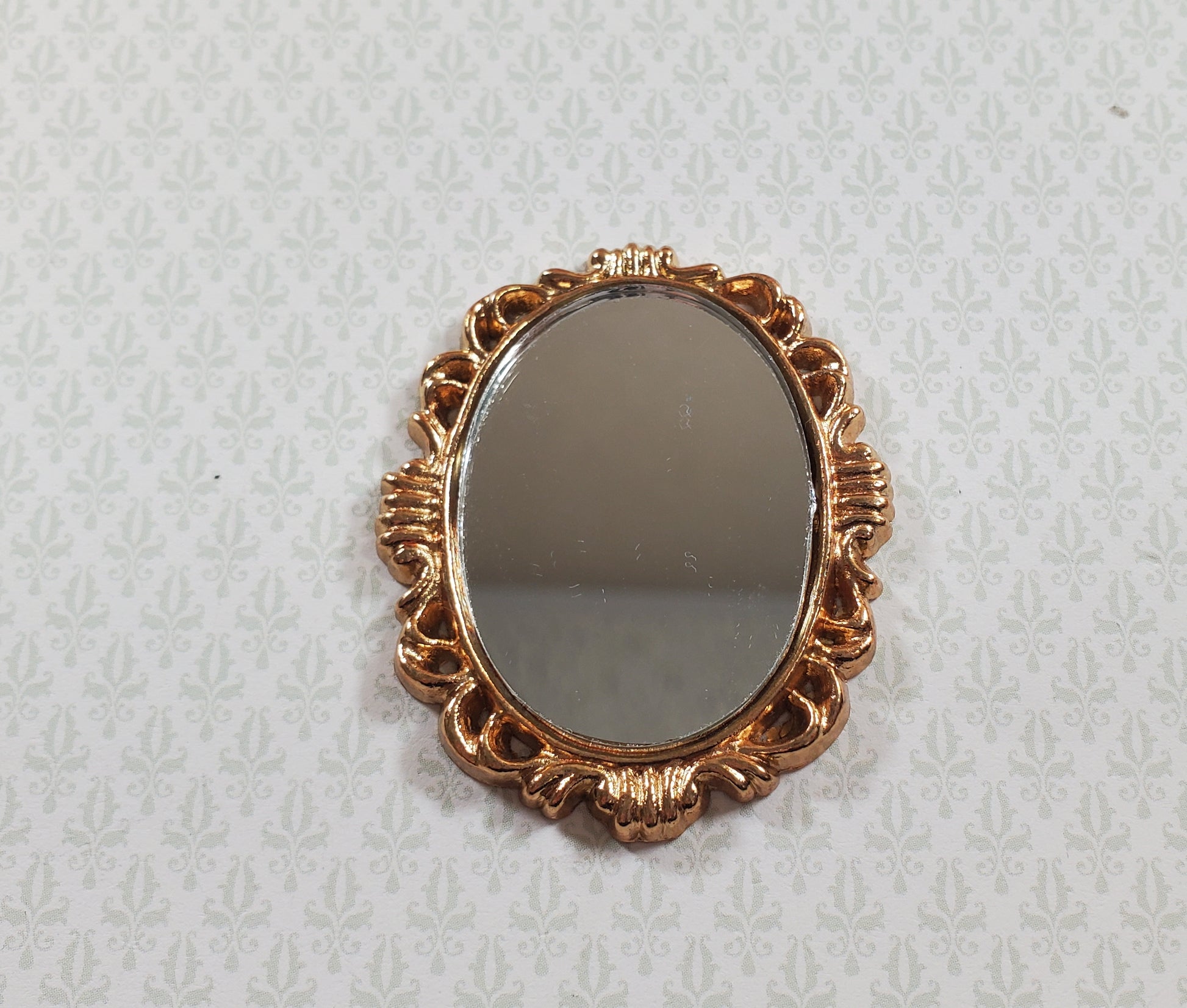 Dollhouse Small Oval Mirror with Fancy Gold Frame 1:12 Scale Miniature Accessory