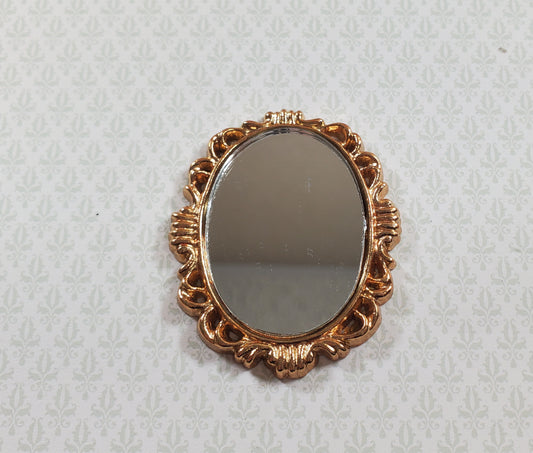 Dollhouse Small Oval Mirror with Fancy Gold Frame 1:12 Scale Miniature Accessory