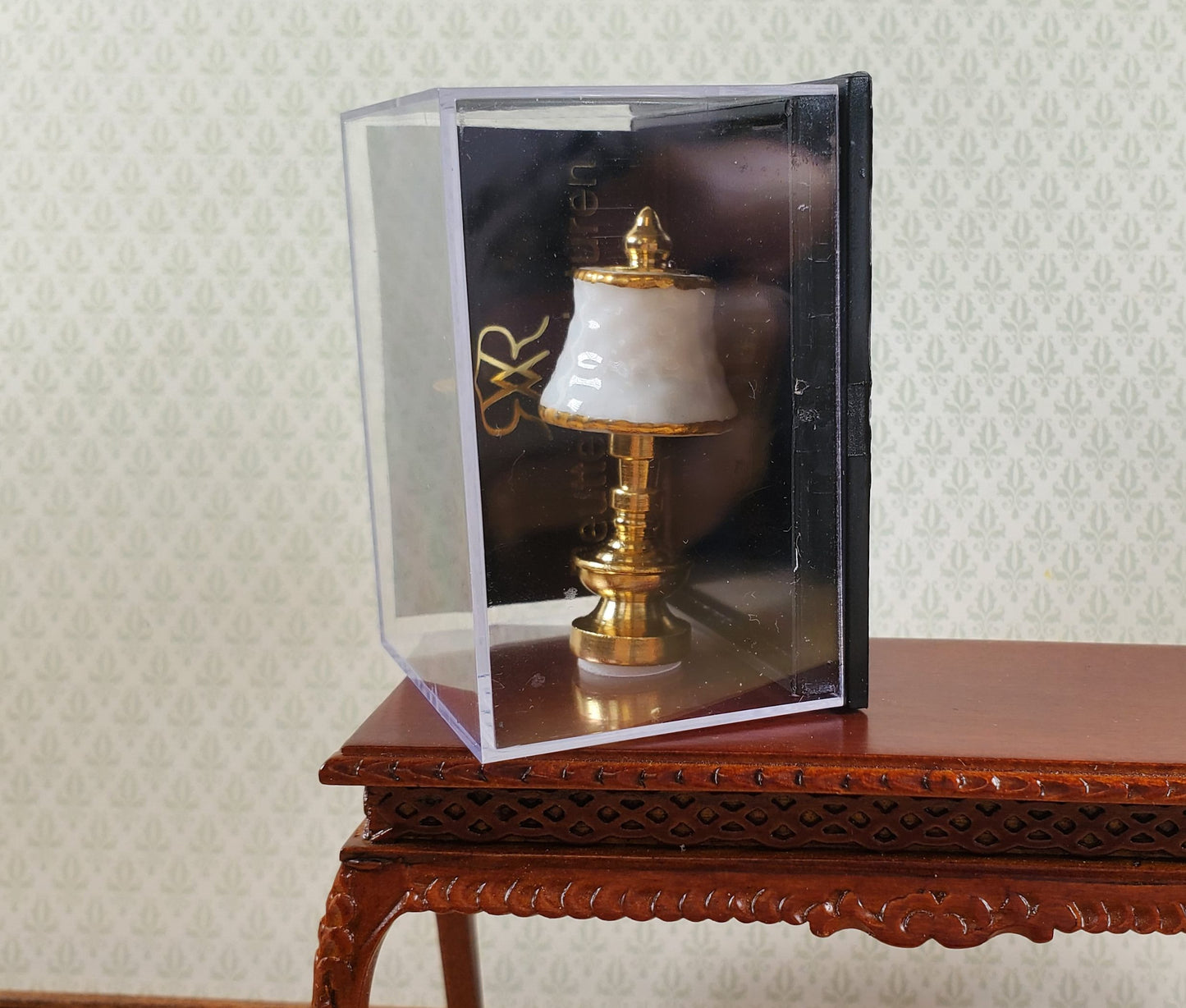 Dollhouse Small Lamp Non-Working White Gold Reutter Porcelain 1:12 Scale