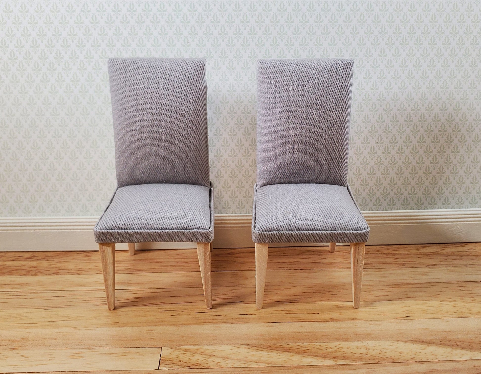 Dollhouse Chairs Modern Style Set of 2 Gray Fabric 1:12 Scale Miniature Furniture