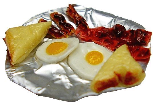 Dollhouse Eggs Bacon Sausage Toast on a Foil Plate 1:12 Scale Miniature Food