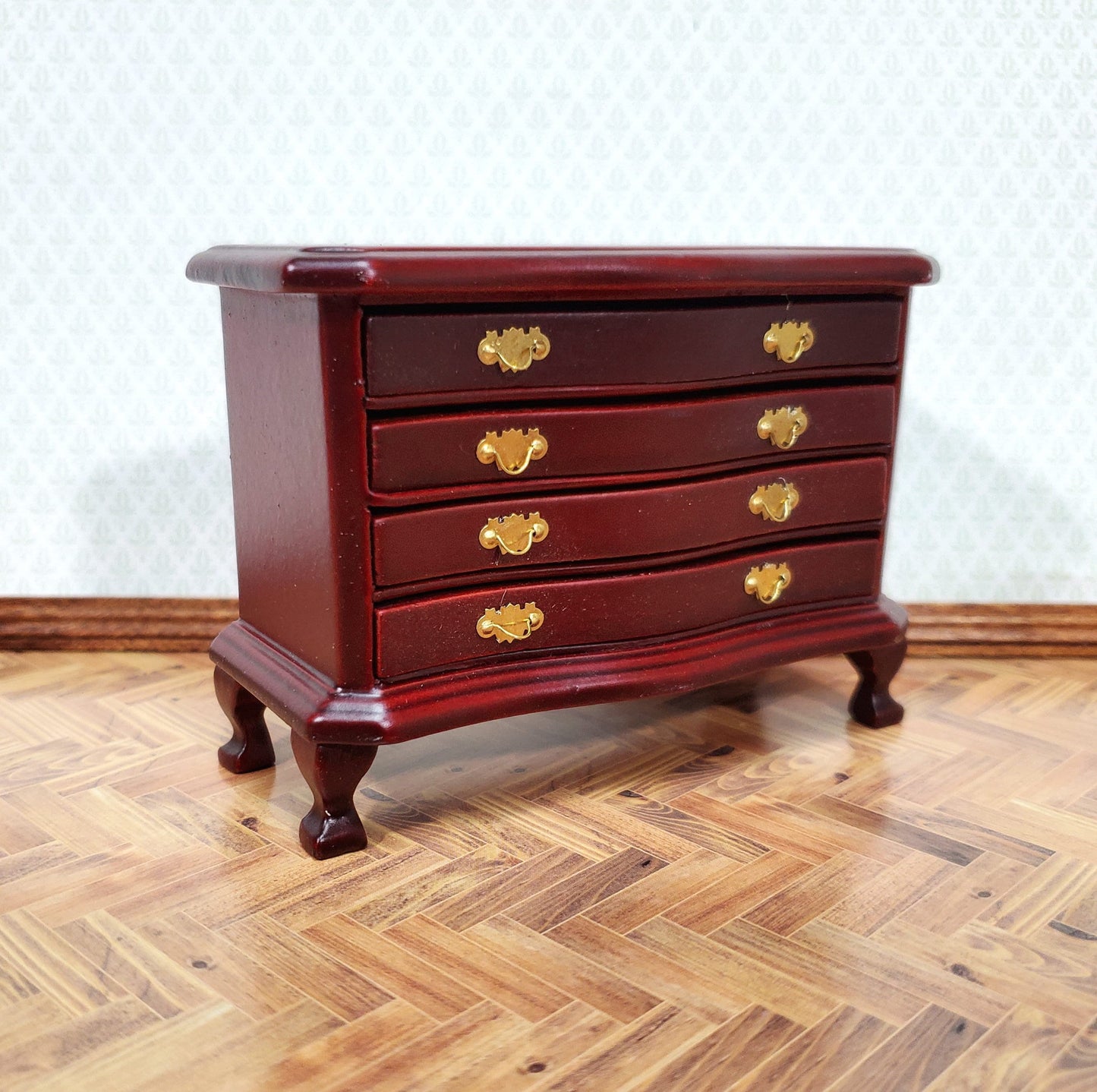 Dollhouse Dresser 4 Drawer Wood Deep Mahogany Finish 1:12 Scale Miniature Furniture