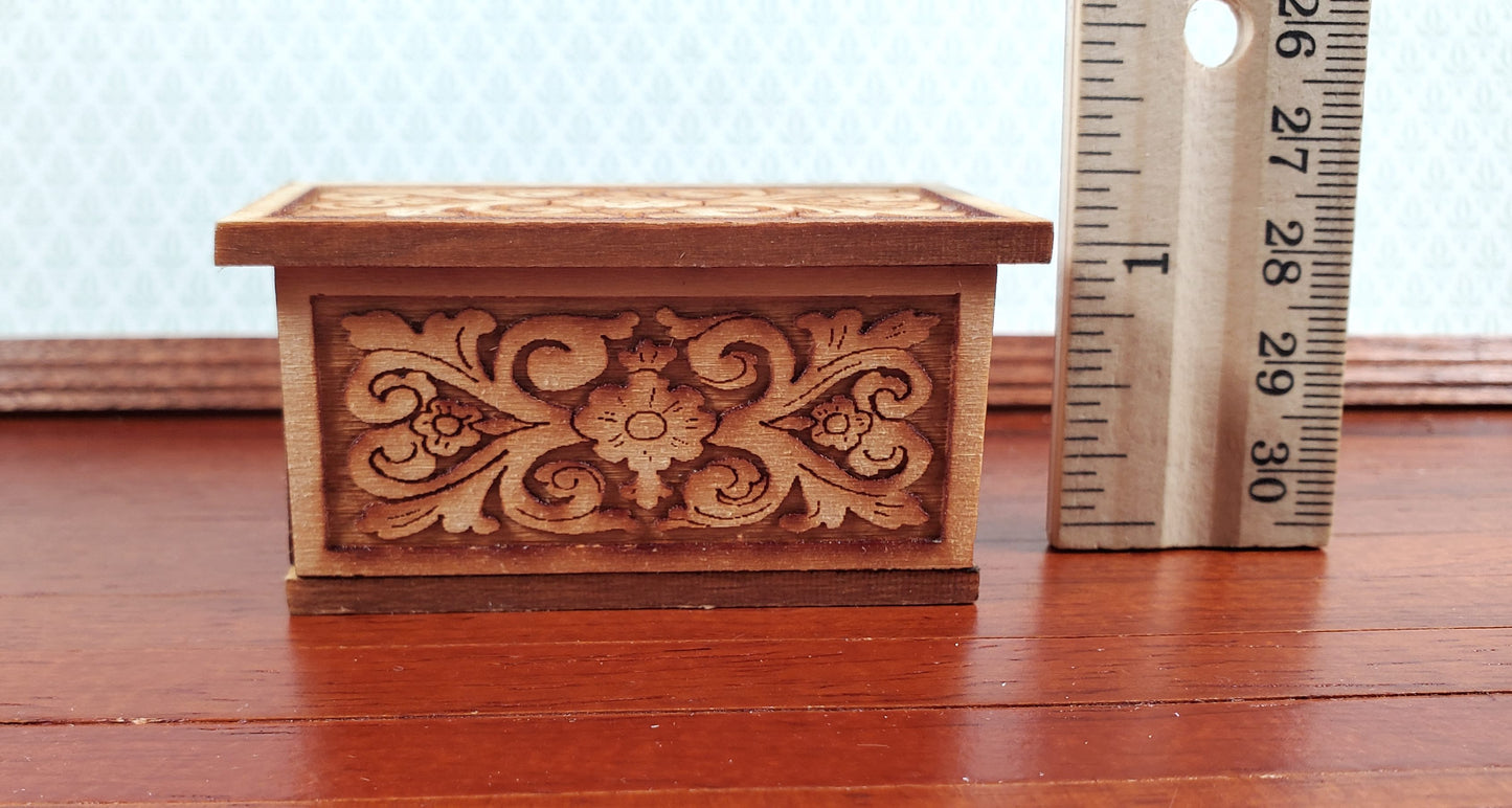 Dollhouse Small Wood Trunk with Removable Lid Laser Carved 1:12 Scale Furniture